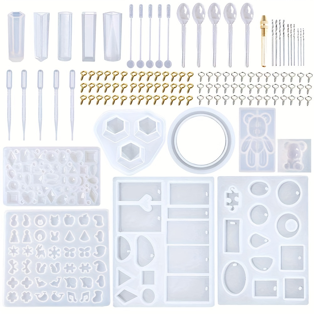 

229pcs Diy Jewelry Pendant Silicone Molds Kit, Crystal Epoxy Resin Casting Molds Set With Dropper, Stir Sticks, & Hand Twist Drills For Making Necklace, Bracelets, And Earrings Crafts