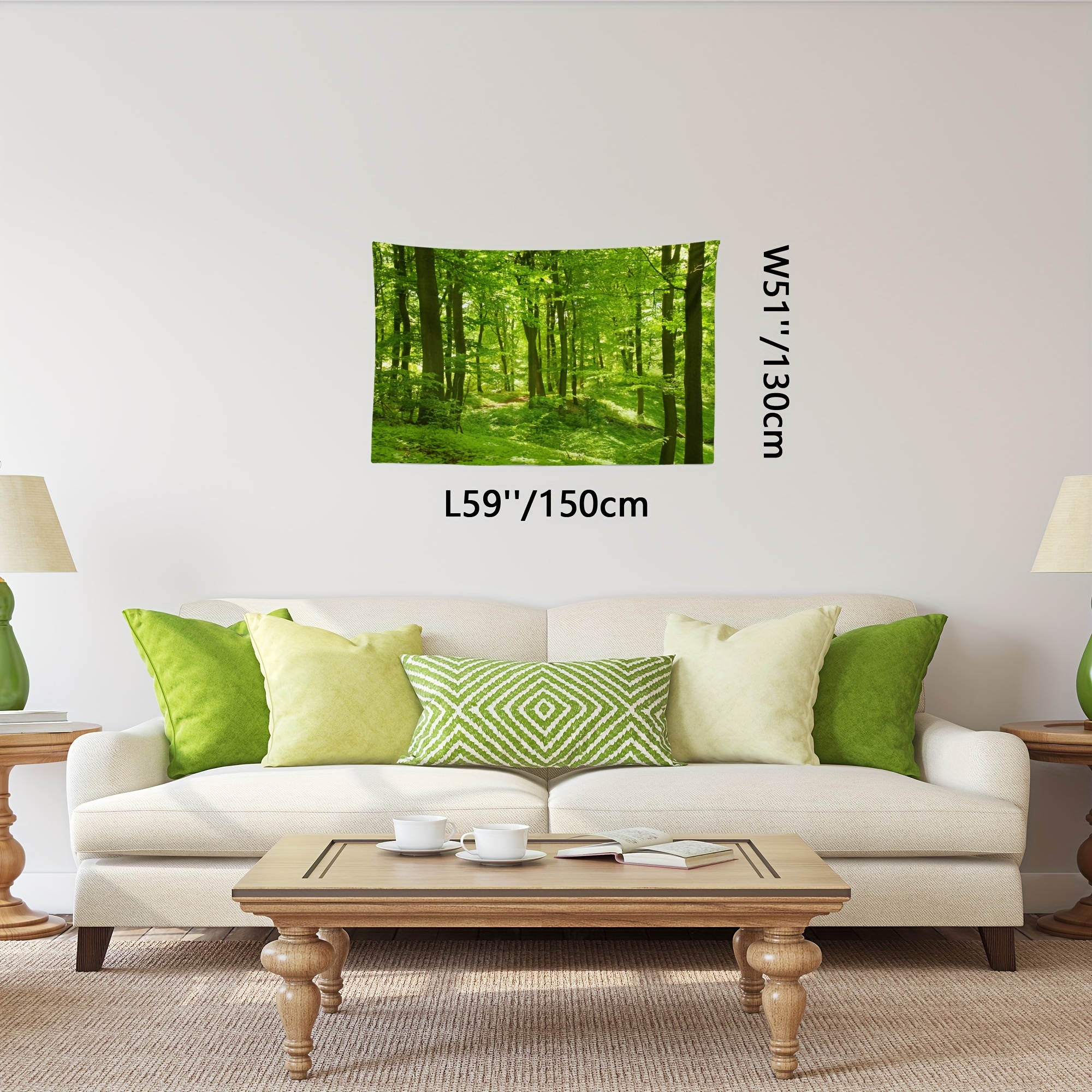 Arazzo da parete con stampa foresta verde per casa e camera_voghion.com