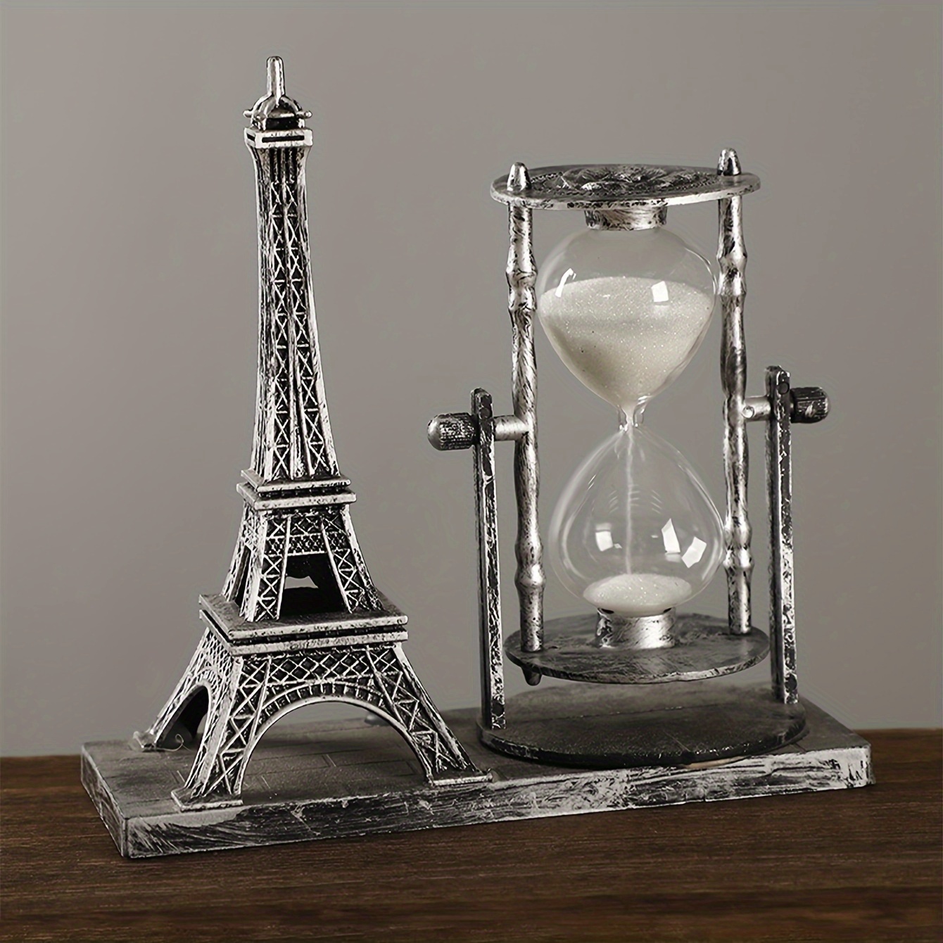 Retro Eyfel Kulesi Tasarımı Gümüş Kum Saati Zamanlayıcı Dekorasyonu, Ofis Dolabı Yemek Masası Dekoru için Vintage Yel Değirmeni Kum Zamanlayıcısı, İdeal Hediye, Elektrik Gerekmez - 1 Parça
