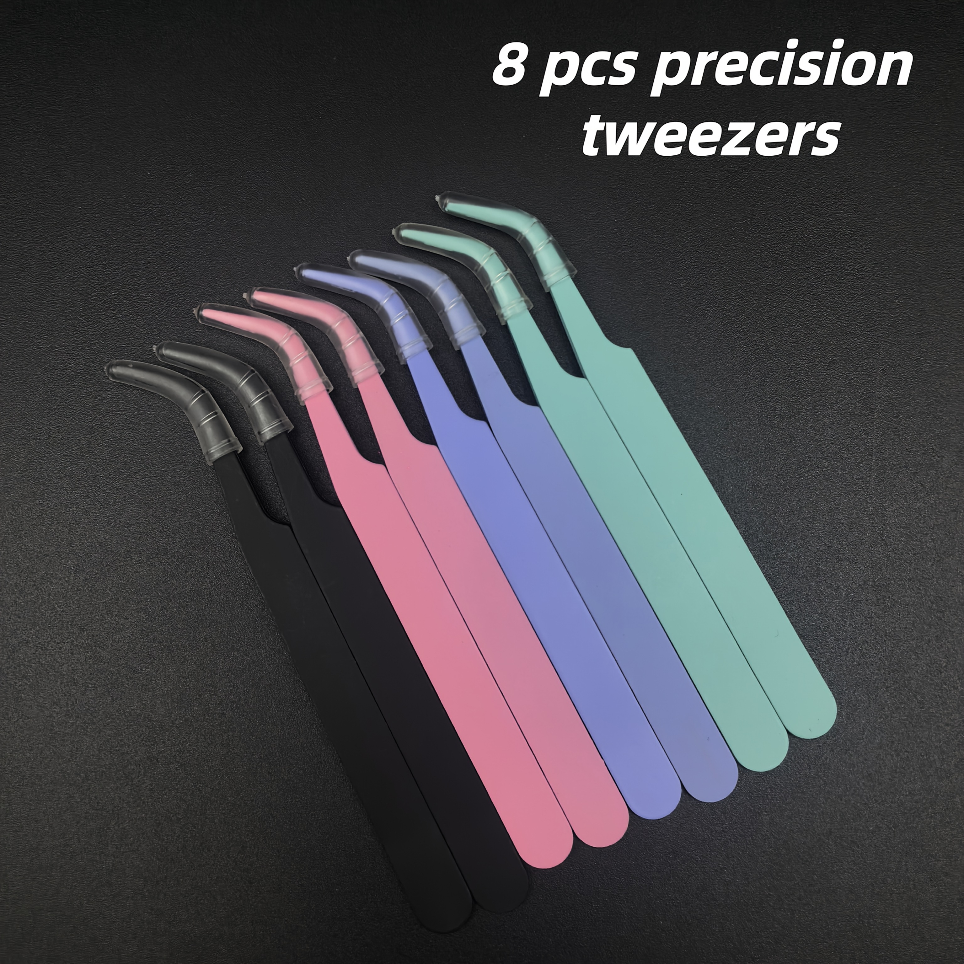 TEMU 8pcs Precision Curved Tweezers Set, Multicolor Stainless Steel Tweezers For Crafting, Scrapbooking, Beading, Jewelry Making, And Diy Projects,