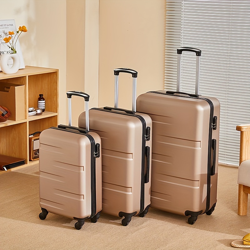 3-Piece ABS Luggage Set, Hardshell Suitcases With Spinner Wheels, 20/24/28  Inch, Lightweight, Telescoping Handle, Lockable Travel Bags, Black