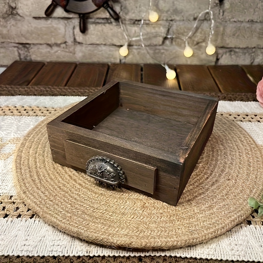 TEMU 1pc Rustic Wooden Candle Holder With Jewelry Display Tray, Romantic Oil Rubbed Finish, Tabletop Decorative Aromatherapy Candle Stand For Home
