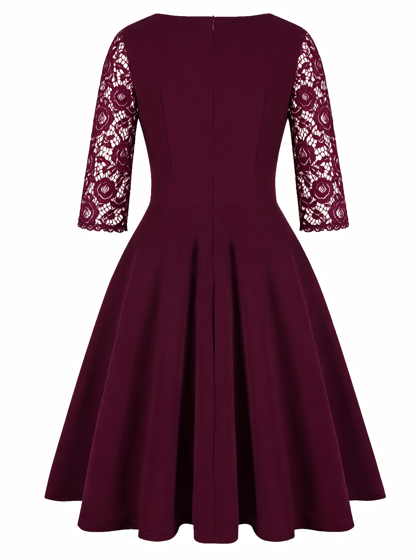 burgundy dress lace sleeves A-Line V-Neck Long Sleeves Burgundy Prom Dress with Appliques PG677 US16 / Burgundy main image 0