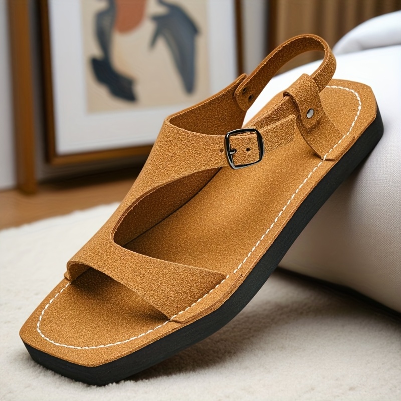 mens summer sandals slip on lightweight breathable pu upper with adjustable strap non slip thick   sole for casual beach outdoor wear yellow tan eu 38 47 strappy sandals minimalist   durable   insole vacation shoes    able footwear travel shoes Product details 4