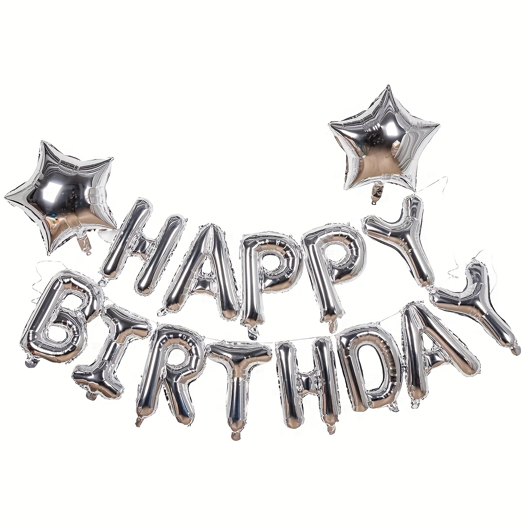 Image of 1 Set Birthday Balloons Banner, 3d Black Premium Mylar Foil Letter Happy Birthday Banner With 2pcs Star Balloons Kits For Men Adults Birthday Party Decorations Supplies