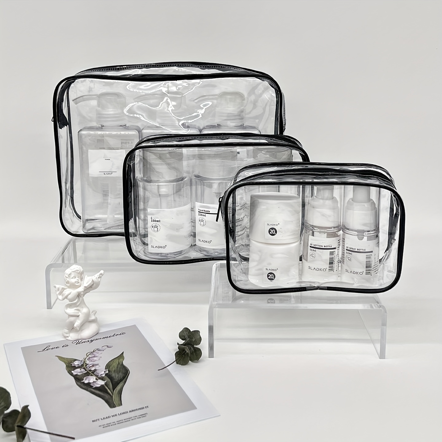 

3pcs Sacs à cosmétiques transparents, Sac de rangement multifonctionnel, Sac de toilette de voyage portable simple