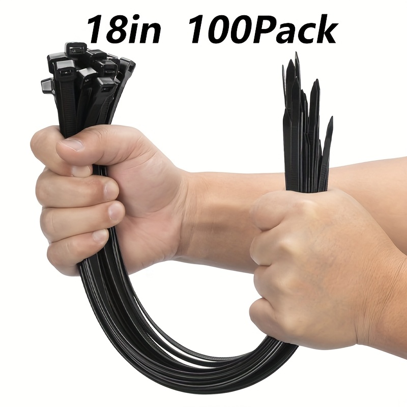 TEMU 8-100 Pack Black And White 18 Inch Zip Ties | Heavy Duty Plastic Wire Ties With 70lb Tensile Strength, Self-locking Black Nylon Tie Wraps For