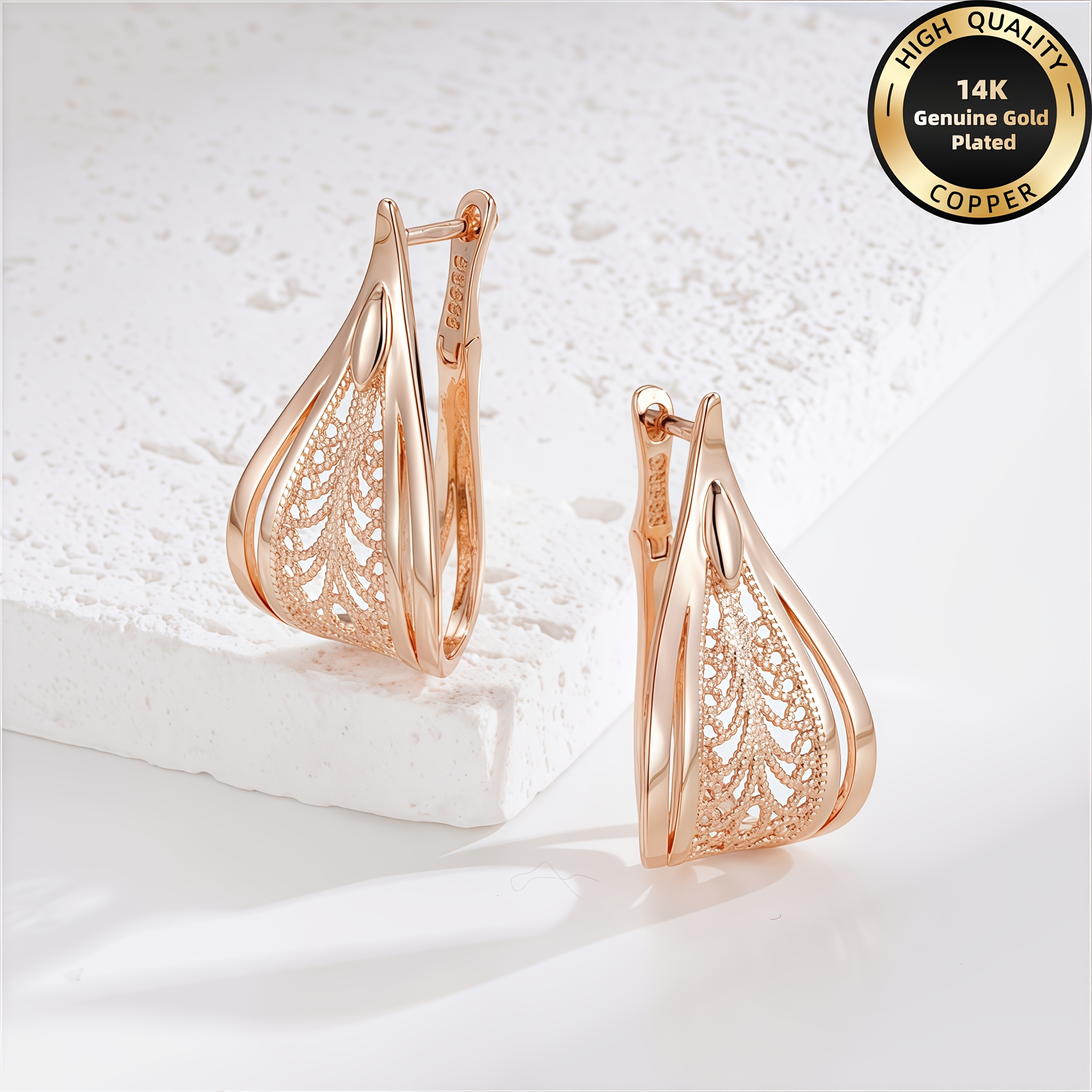 Women's Rose Golden 14K Gold Plated Leaf-Shaped Earrings