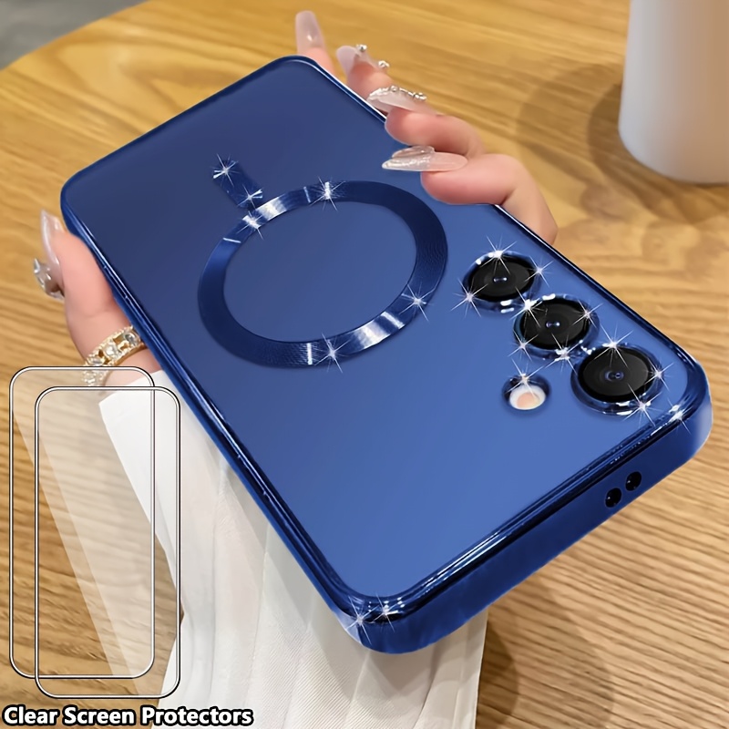TEMU Coque de téléphone : 3 pièces [1 coque de téléphone avec 2 protections d'écran transparentes] Étui souple transparent à placage de luxe