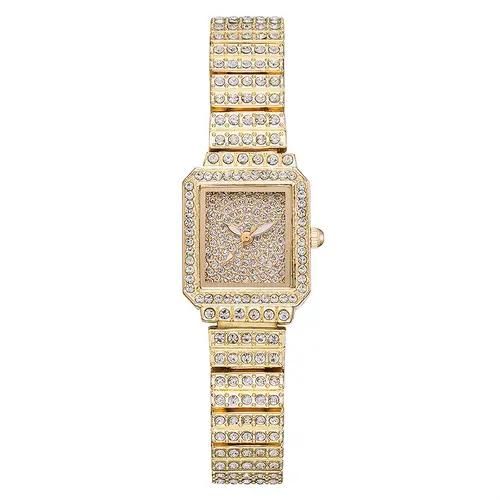 elegant womens square dial bling watch quartz dress wristwatch alloy case strap non timer function with button battery for