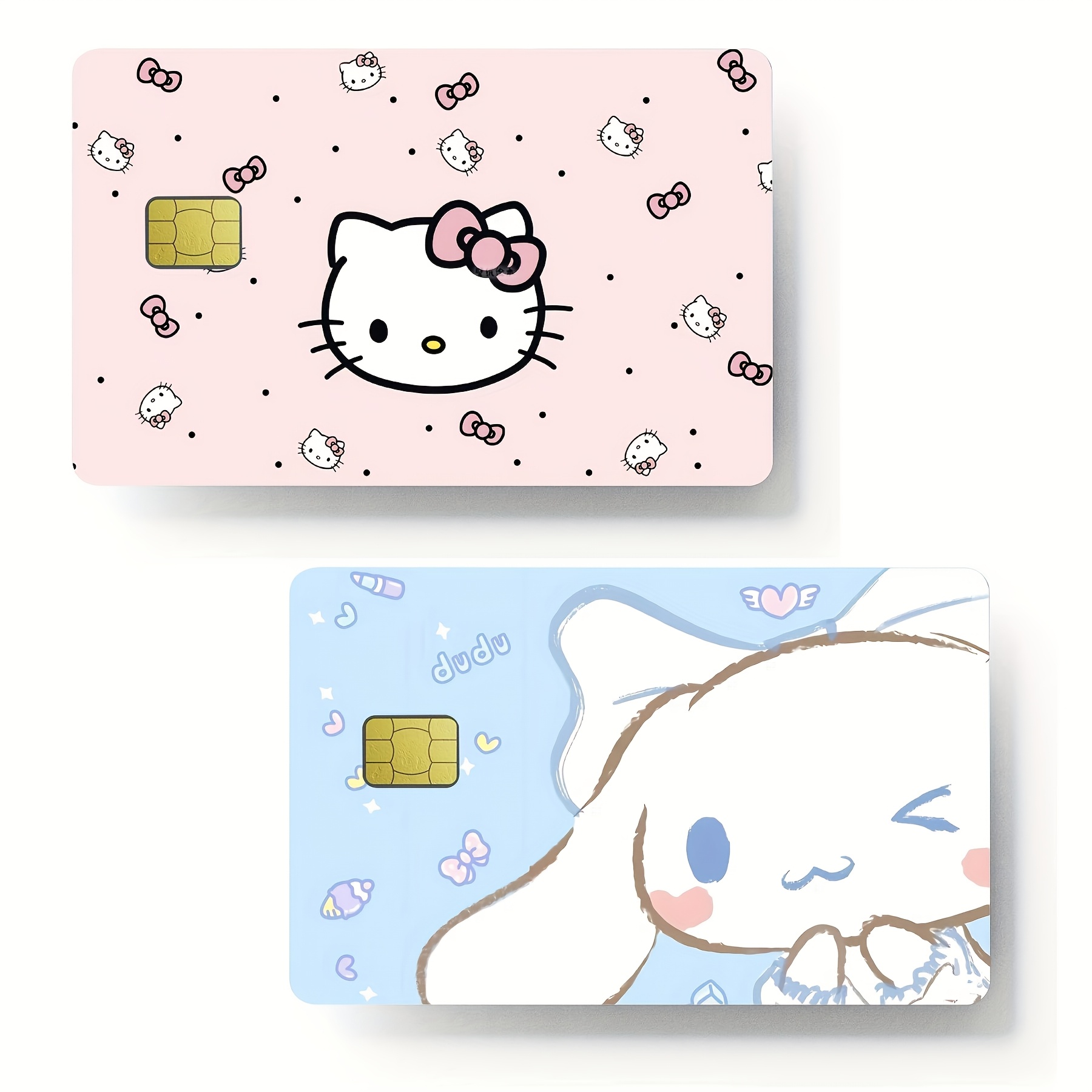 Falueqg Bow Credit Card Skin Stickers - 4 Pcs Pink & Blue Bow Cherry Heart Set For Debit, Transit Cards