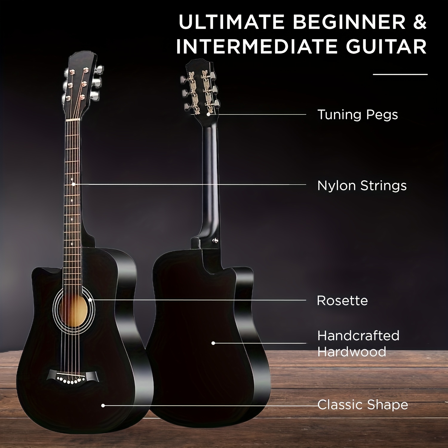 38-Inch Basswood Acoustic Guitar Suitable for Beginners - Full-Size Folk Style Guitar with Wood Sound, Basswood Body, Ideal for Practice & Performance (wood/black Optional)