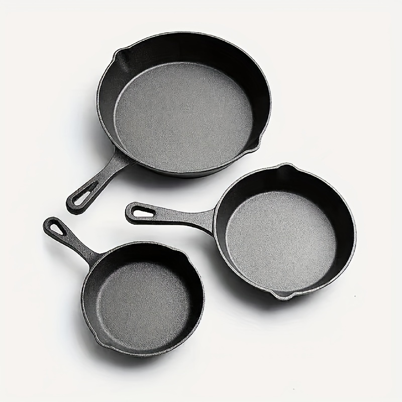 TEMU Pre-flavored Cast Iron Small Frying Egg -piece Set Of Non-oil Smoke Physical Pancake Pan Small Wok Induction Cooker Universal