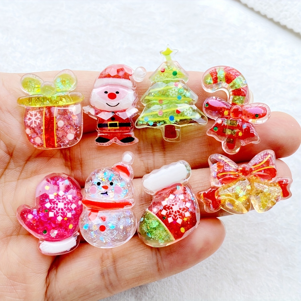 TEMU A Set Of 10 Vibrant And Shiny Resin Christmas Ornaments Featuring Cartoon Santa Claus, Christmas Trees, , And More, With Rhinestones - Perfect