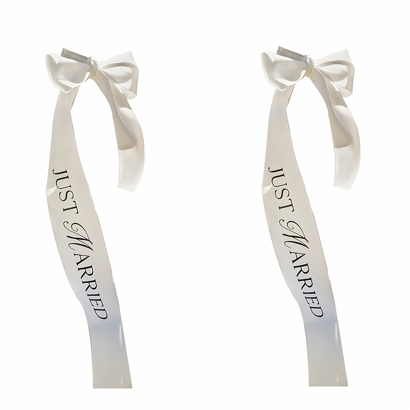 2pcs Just Married Wedding Decoration Ribbon | 23.62inch Long, 0.79inch Wide,, Ideal For Bottle And Valentine's Day Decor