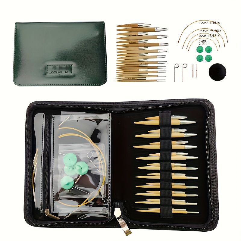 

10pcs Interchangeable Bamboo Knitting Needles Set With 5+8 Sizes, Pu Leather Case, Crochet Hooks, Stitch Markers, And Needle Tips -