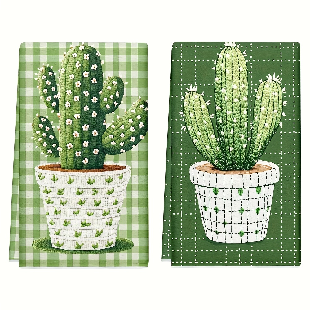 TEMU Set strofinacci da cucina con stampa a cactus, adatti per l'estate, panni per e asciugamani per ultra-morbidi, lavabili in lavatrice, adatti per