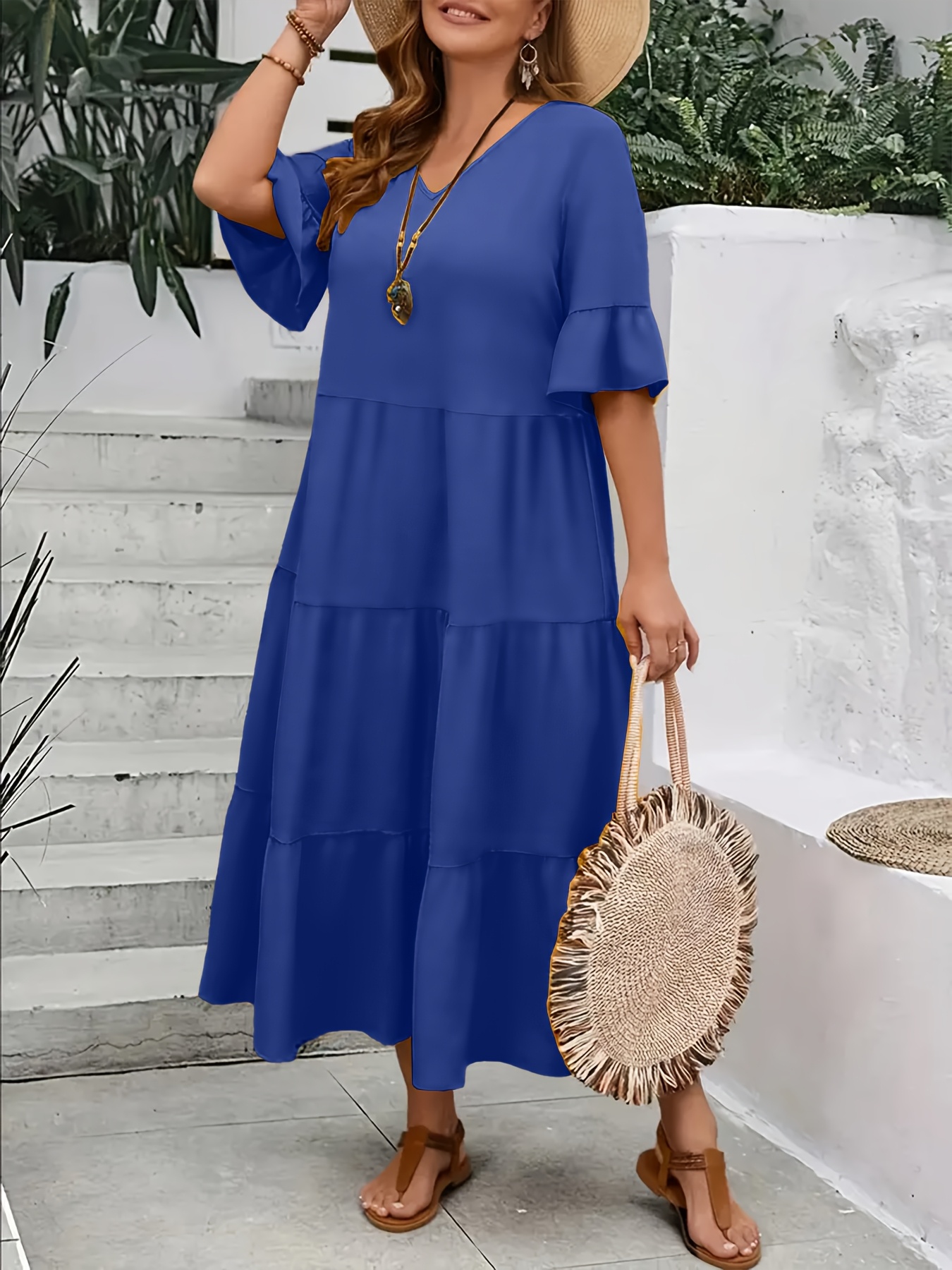 knee length dresses for ladies Women's Plus Size Evie Smock Tiered Dress - Burnt Orange main image 0