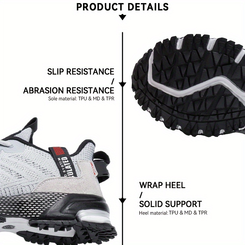 BAASPLOA Men's Lightweight Breathable Mesh Running Shoes - Comfortable, Non-Slip, Casual Athletic Sneakers for Outdoor Sports & Jogging, Gray with Black Accents