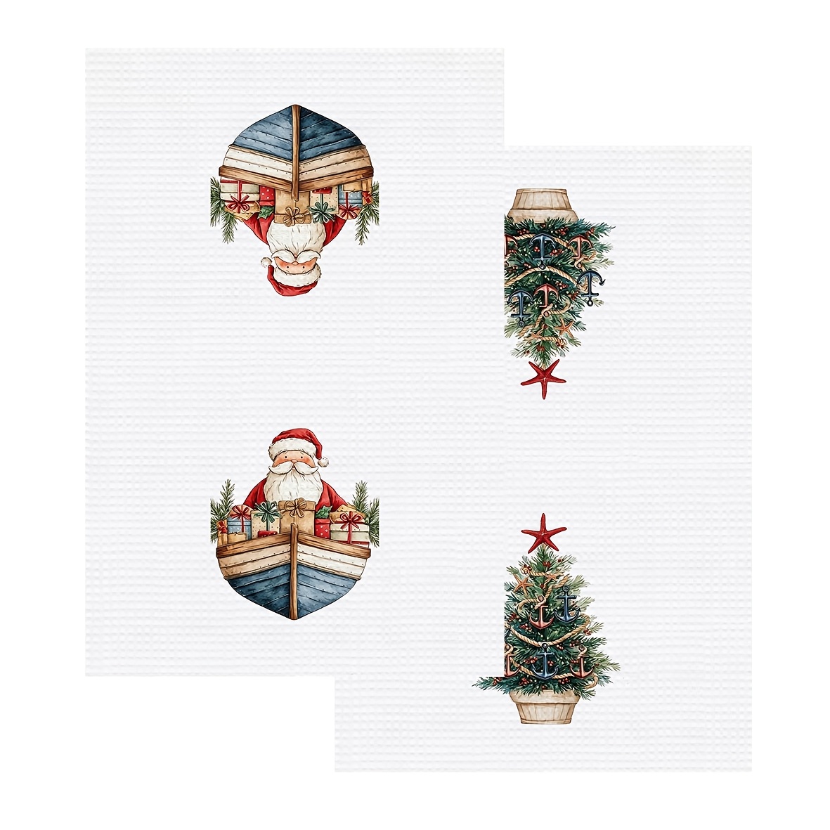 TEMU 2pcs Dish Cloths, Scouring Pads With Ocean Theme, Christmas Tree, Christmas Decorations, Santa Claus, Coastal Starfish