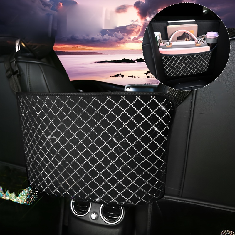 Image of Bling Car Organizer, Car Seat Storage Pocket Handbag Holder Car Front Backseat Organizer Car Additions For Women Car Interior Additions