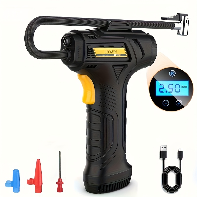 E-shop Kabelloser Reifenfüller, tragbarer Luftkompressor mit automatischer Abschaltung, 150 PSI Autoreifenpumpe mit digitalem Manometer/LED-Licht für