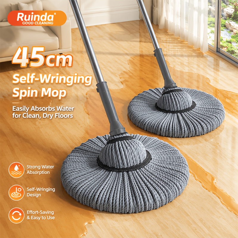 TEMU [meierya] Wringing Mop, 2-in-1 Self-wringing Mop With Handle, For Dry And Wet Mopping, No Hand Washing Required, Rotating Mop With Easy Wringing