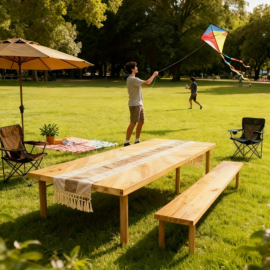 1pc Foldable Low Picnic Table, 60-inch Portable And Lightweight Camping Table, Foldable Camping Table with Tablecloth, Suitable for Parties, Patios, Gardens, Barbecues, Backyards, Christmas (natural Wood Color)