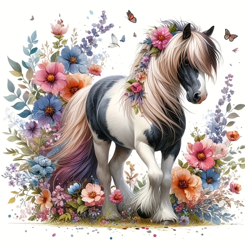 

Horse & Floral Glitter Vinyl Decal - 6" Self-adhesive High-gloss Cartoon Animal Sticker For Car, Laptop, Window, Wall - Anime-themed, Single Use, Irregular Shape, Sticks To Glass, Metal, Ceramic