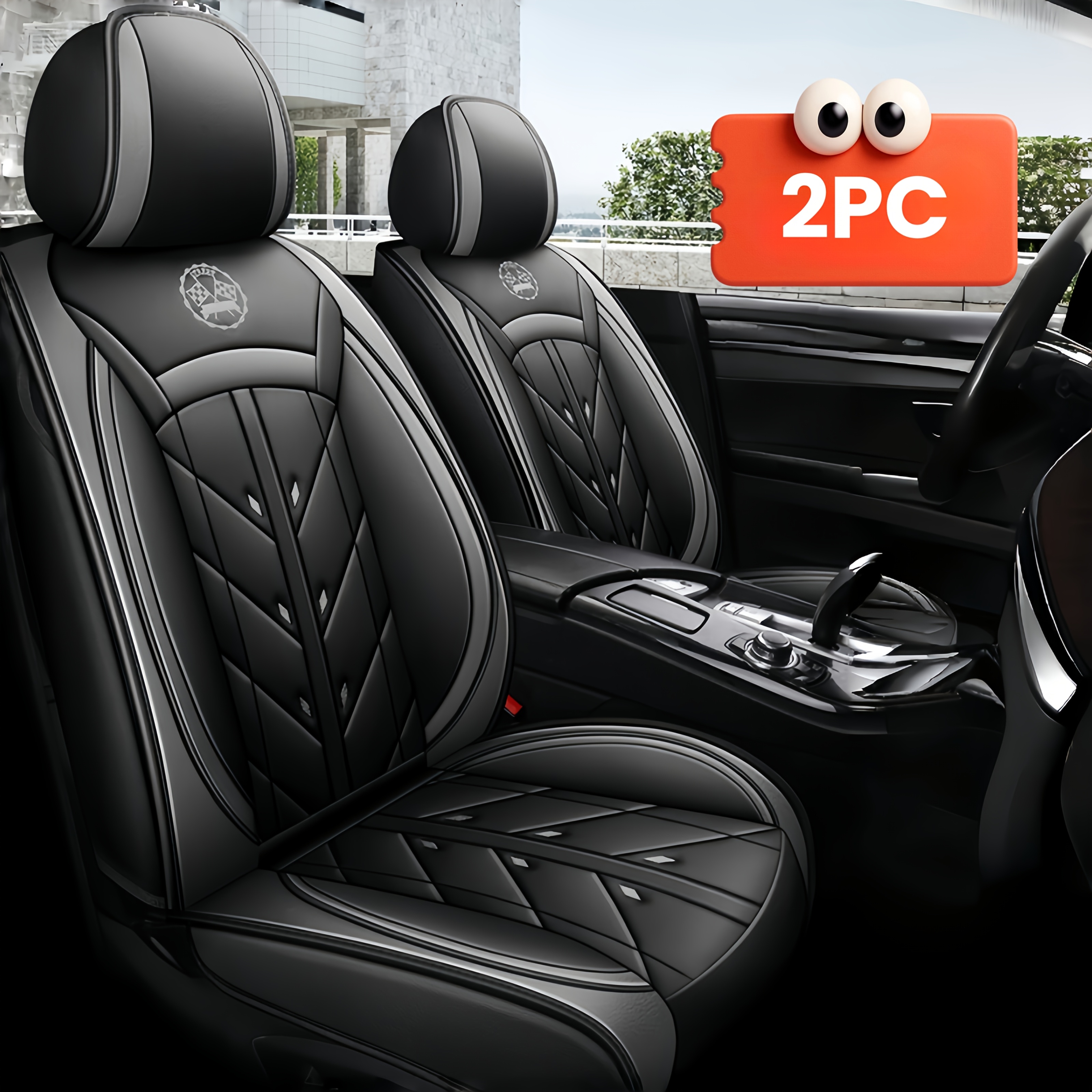 Set of 2 Luxury Faux Leather Car Seat Covers, Non-Slip Design