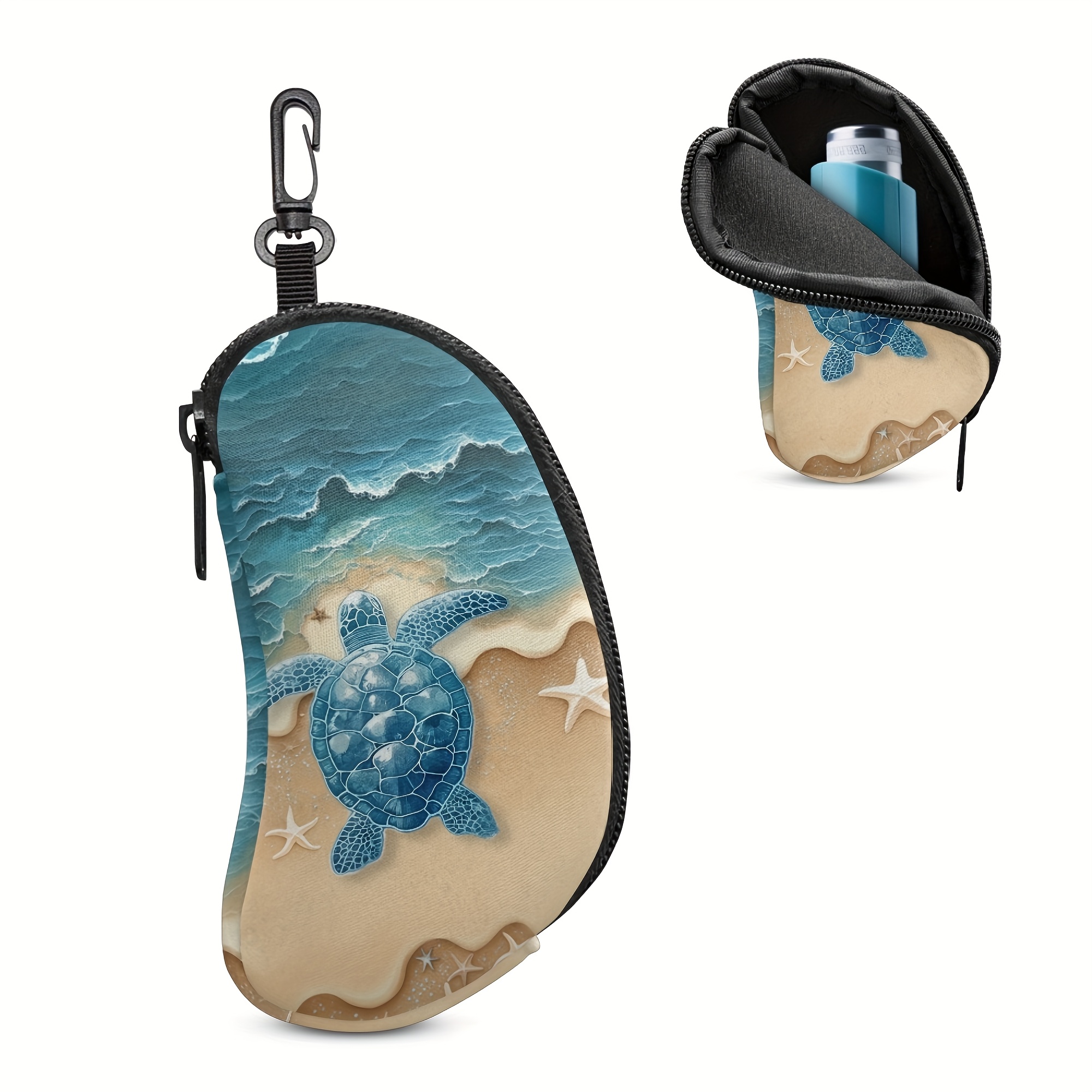 Sea Turtle Print Inhaler Travel Bag - A Portable Medication Pouch For Adults, Featuring A Zip Closure Mini Bag Made Of Durable Polyester, No Power Required, An For Managing Medication On The Go