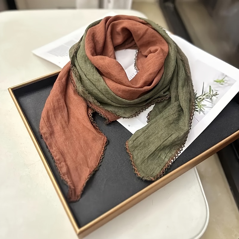 

Color Block Thin Scarf, Boho Style Soft Skin Friendly Cotton Shawl, Casual Outdoor Warm Windproof Headscarf