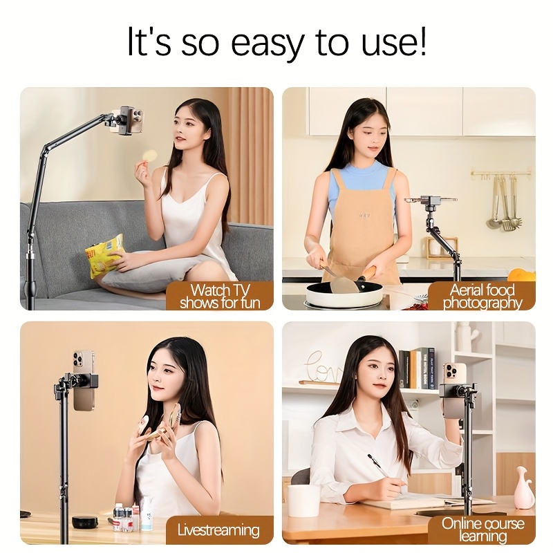 Professional Heavy-Duty Alloy Construction Large Camera Crane Tripod Stand with Telescopic Arm - Heavy/Long Camera Lift, Adjustable Height (170.0cm to 210.01cm), Pan/Tilt Head for Live Streaming, YouTube, Cooking Videos, Product Shoots - Sturdy Base for DSLR/Camcorders/Action Cameras - Compatible with Smartphones/Tablets - Ideal for Content Creators, Mobile Tripod Stand