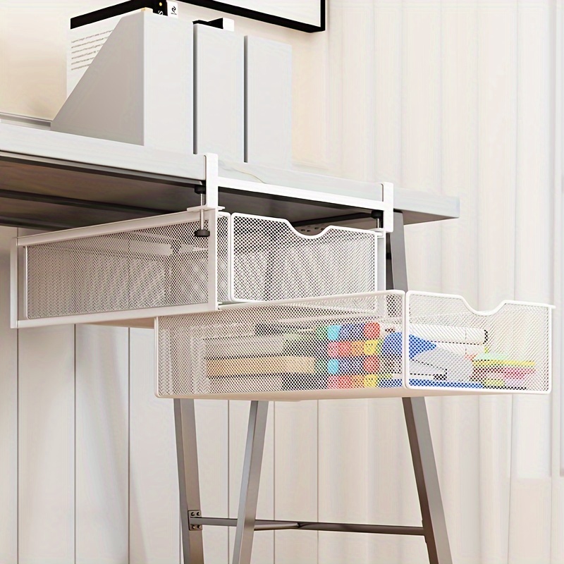 

Double-layer Drawer Desk Storage Box, Under-desk Hanging Hidden Shelf, No-drill Stationery Organizer.