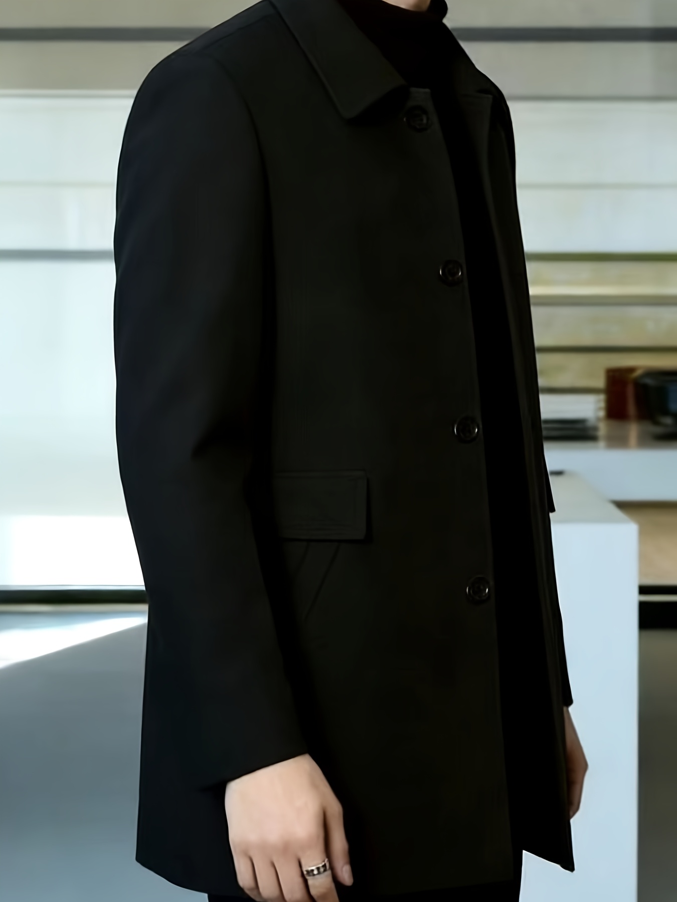 [Wanrenshan OBM] 2025 American Style New Men'S Casual Classic Versatile Solid Color Side Double Pocket Easy Design Handsome Dad Wrinkle-Resistant Non-Iron Single-Breasted Light Luxury Trench Coat