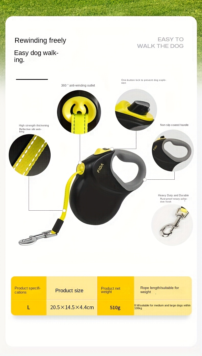 8m retractable dog leash automatic retractable nylon lead rope with black handle for pets adjustable dog leash for walking pet supplies and additions Product details 3