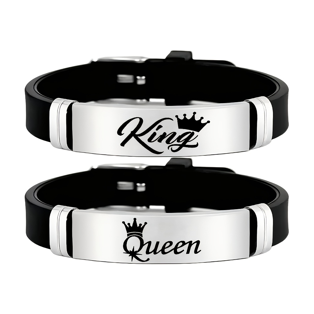 TEMU 1/2pcs Of Couple Anniversary/wedding Additions, Romantic And Elegant 202 202 Stainless Steel Silicone Bracelets, For Valentine's Day, Birthdays,