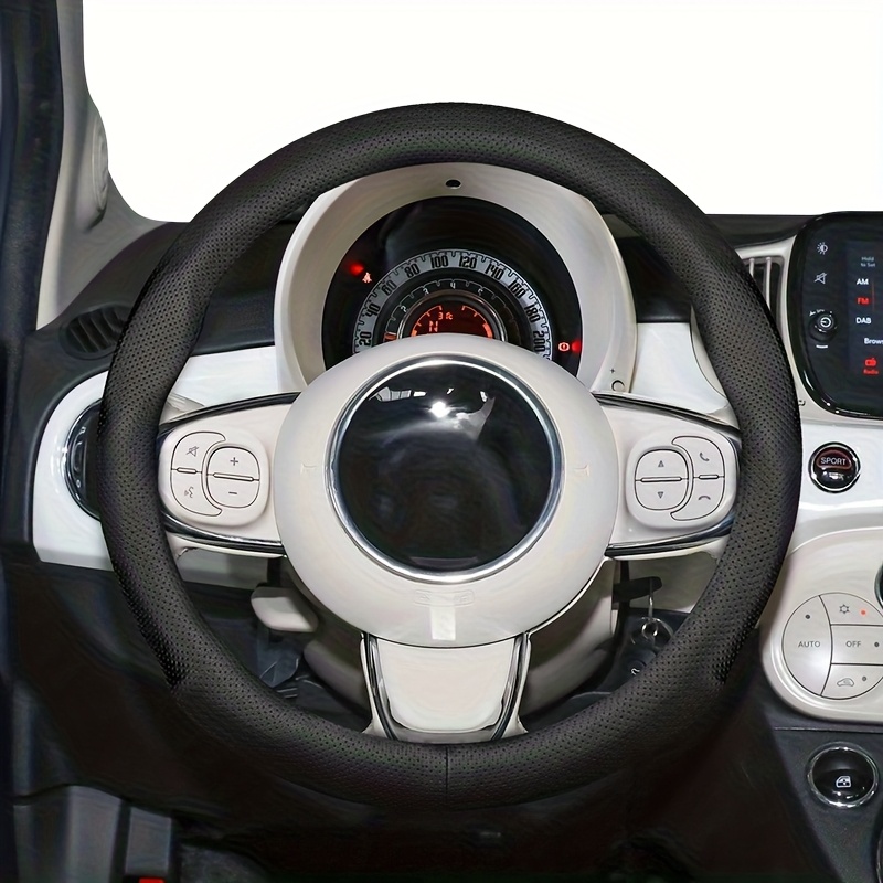 TEMU Ultra-thin Steering Wheel Cover For Fiat, Fits 37-38.5cm/14.56-15.16 Inch Steering Wheels, Laser Breathable Holes Design, Sweat-absorbent And