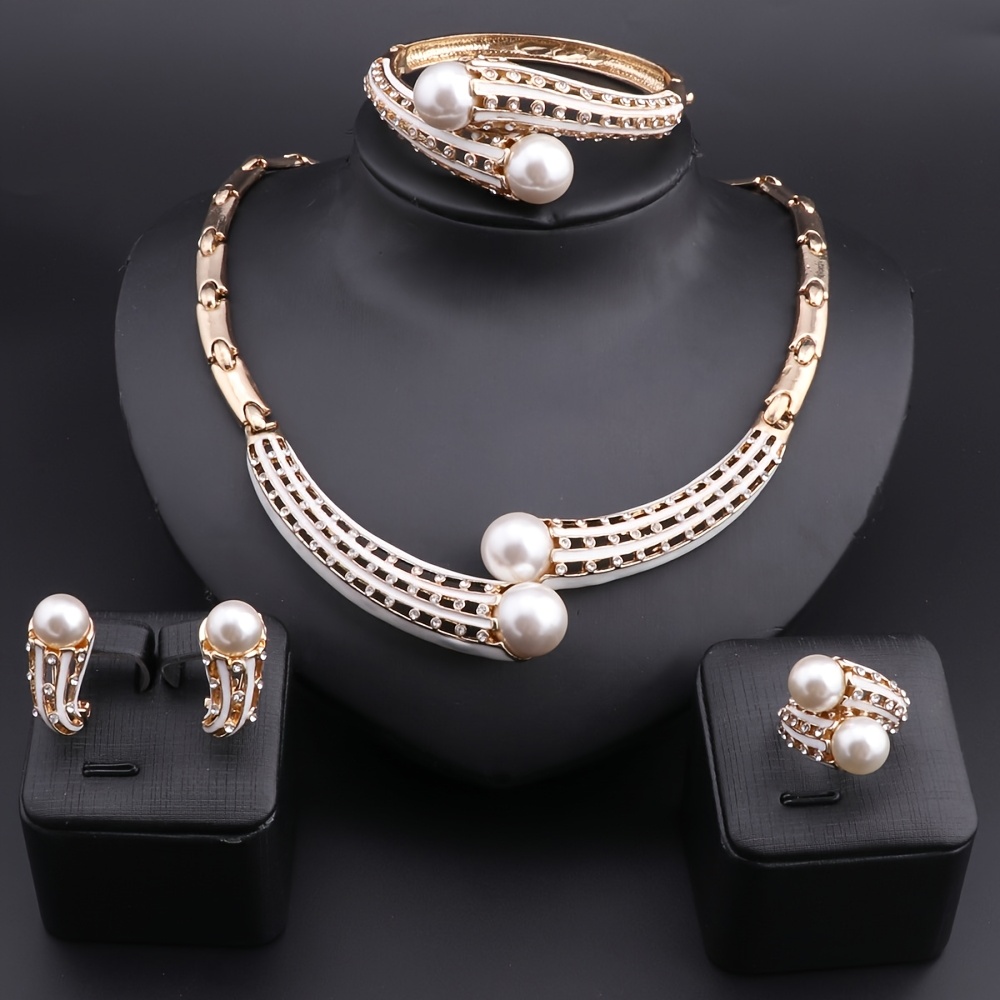 Bridal Rhinestone Simulated Pearl Jewelry Set