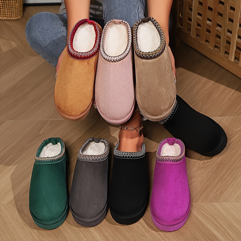 

Pantoufles de couleur unie, chaussures décontractées doublées en peluche, chaussons confortables pour la 'intérieur