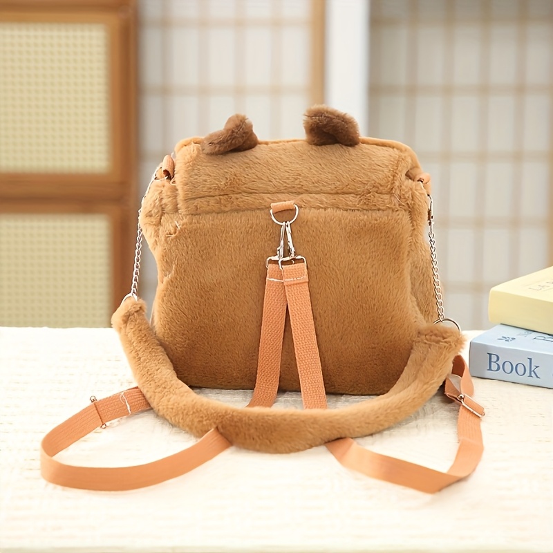 Capybara Cute Plush Bag Leather Brown Two-Way Casual Backpack Amazon.com | Capybara Backpack Cappy Barra Bag Kawaii  main image 3