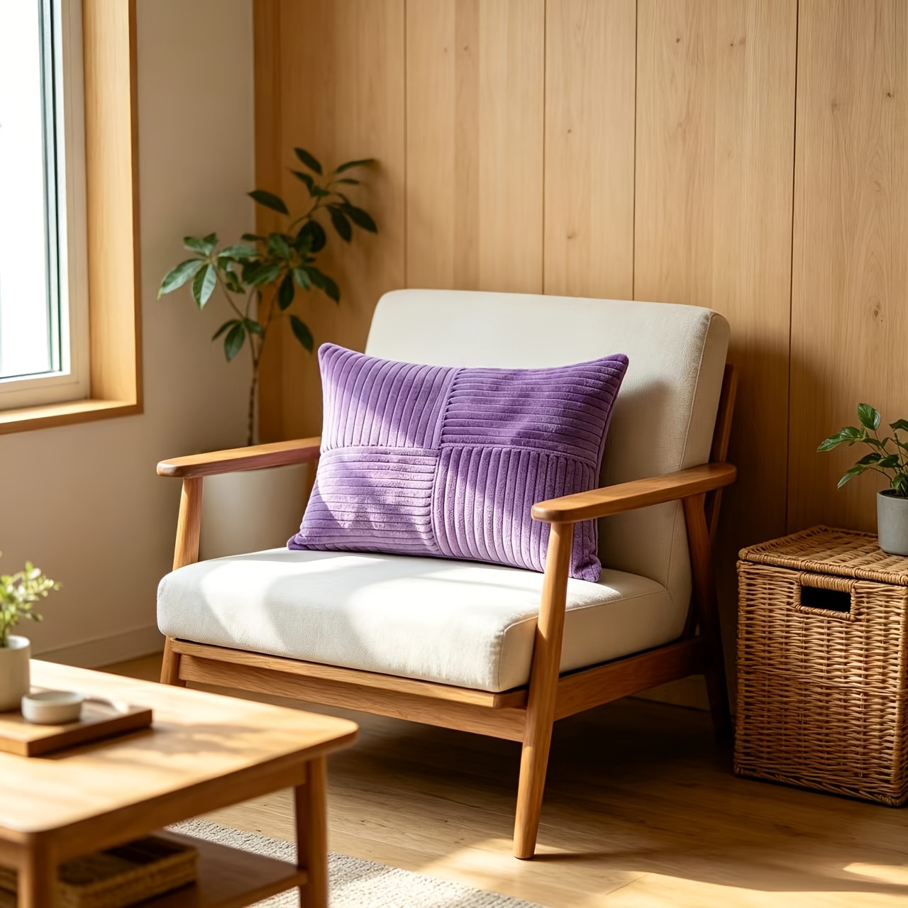 TEMU 1 pièce Housse de coussin de canapé en velours à rayures épissées pour tête de lit de chambre, salon, "uniquement disponible pour"