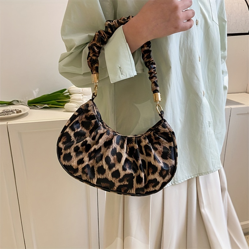 TEMU Chic Leopard Print Pu Shoulder Bag For Women - Waterproof, Fashionable Commuter Purse With Kiss-lock Closure