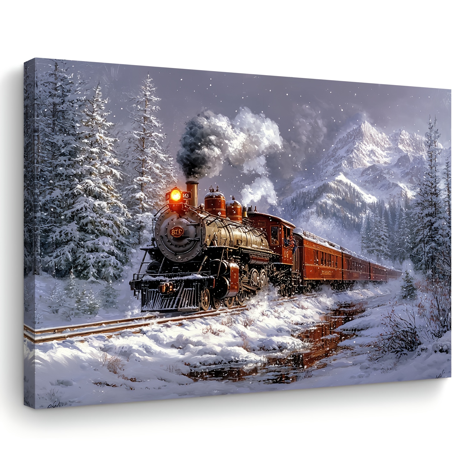 

Train Scene - 11.8"x15.7" Wooden Canvas Art Print For Living Room, Bedroom, Kitchen | Perfect Decor Gift, Room Decor