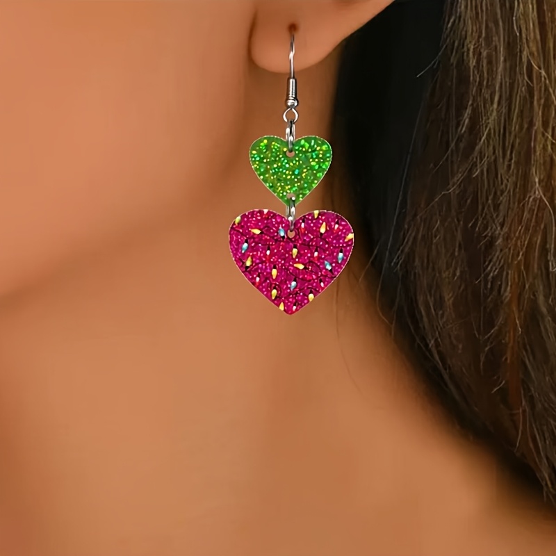 Colorful Heart Acrylic Dangle Earrings for Women