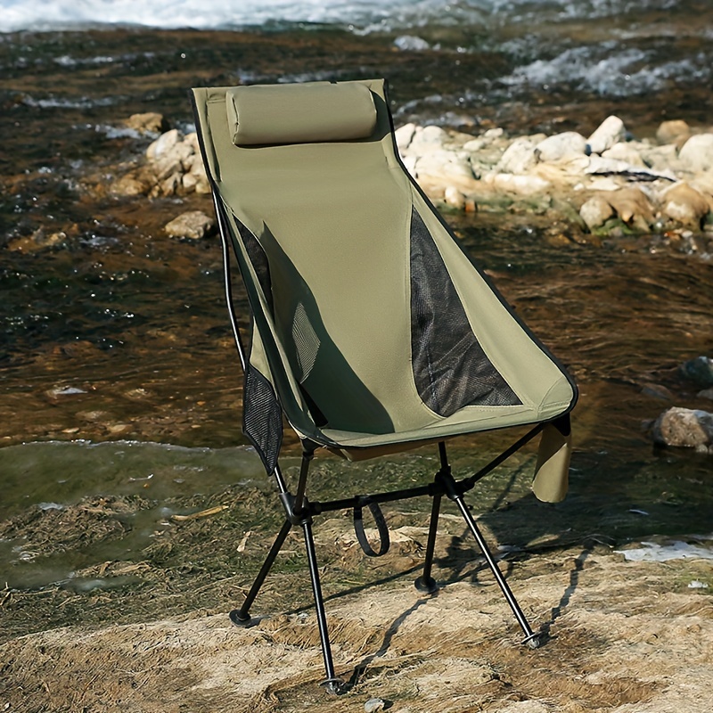 1pc Portable Folding Camping Chair With 2 Side Pockets Comfortable