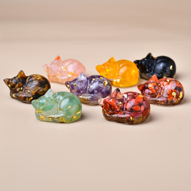 

1pc Natural Crystal Cat Figurines, Assorted Gemstone Carved Animal Statue Beads Ornament, Home Decors Crafts, Irregular Cracks & Chips Included, For Home Desktop Decoration