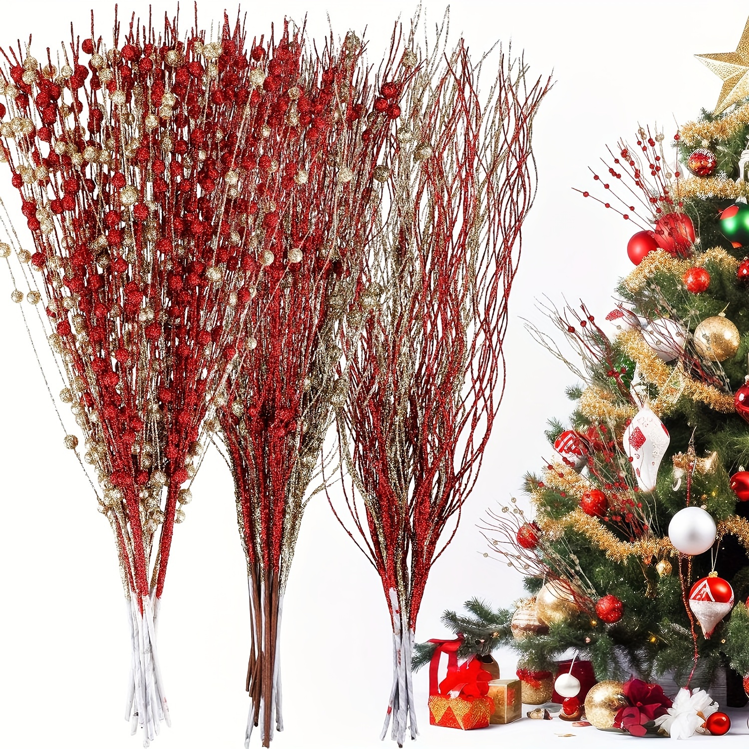 

18pcs Christmas Berry Artificial Flowers, Plastic Glitter Picks For Tree Decoration, Branches For Holiday Arrangements And Home Decor