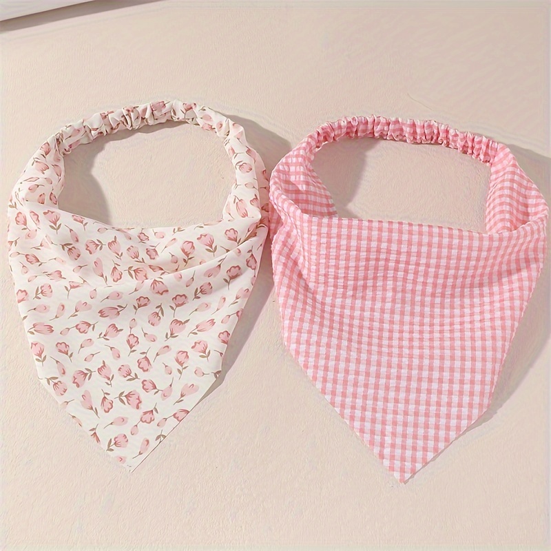 2pcs Pink Floral Headscarf Triangle Scarf Hair Band Women's Elastic Band Headscarf Sweet Cute Headscarf Ladies Fashion Headwear Photo Additions