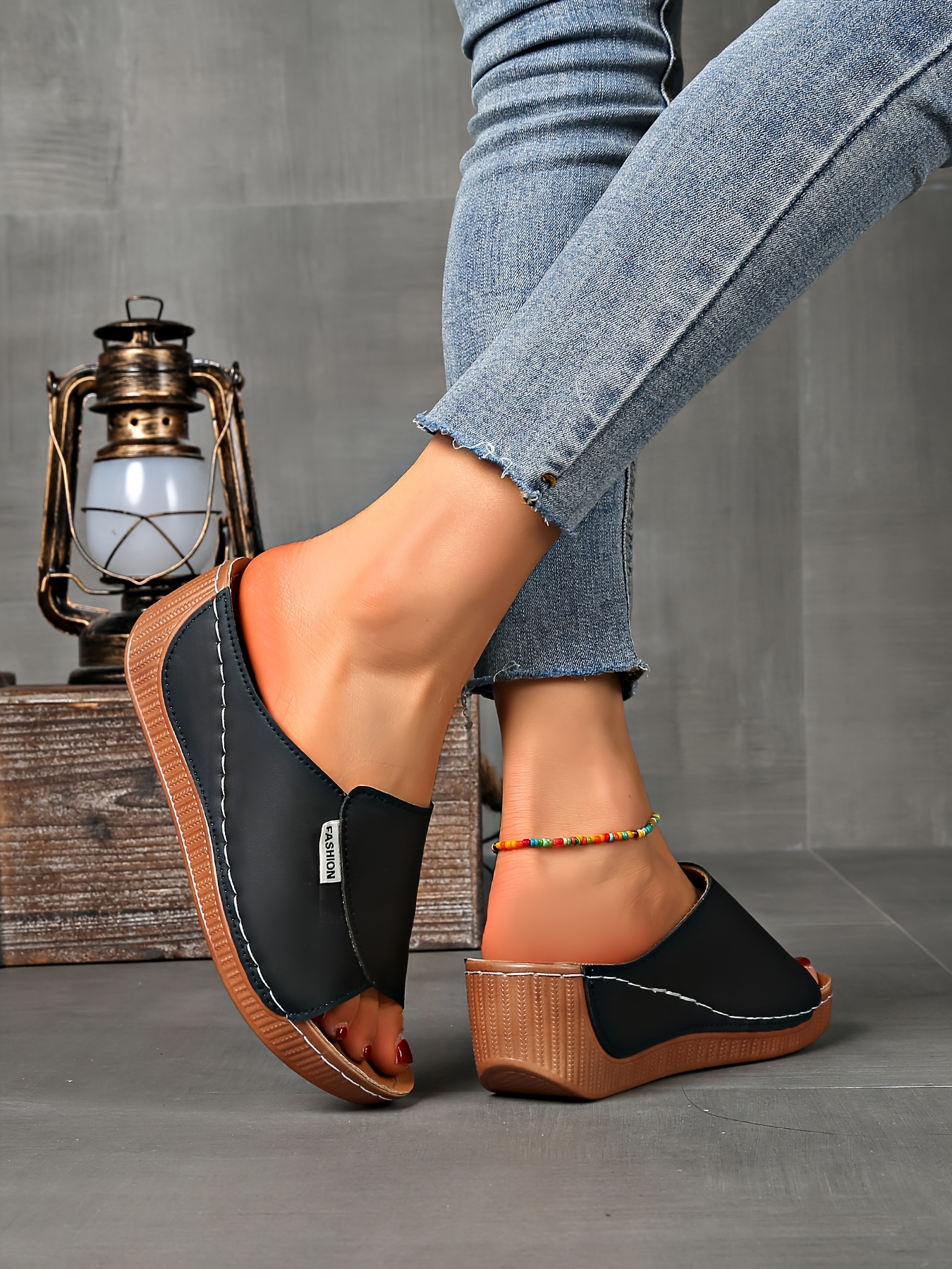   womens light blue slide sandals comfortable arch support breathable open toe design with soft rubber sole casual   heel slip on shoes for casual attire   cover upper Product details 7